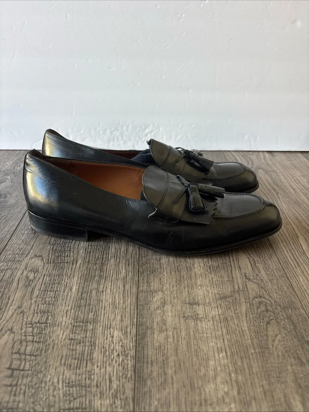 Salvatore Ferragamo Black Leather Tassel Kiltie Loafers